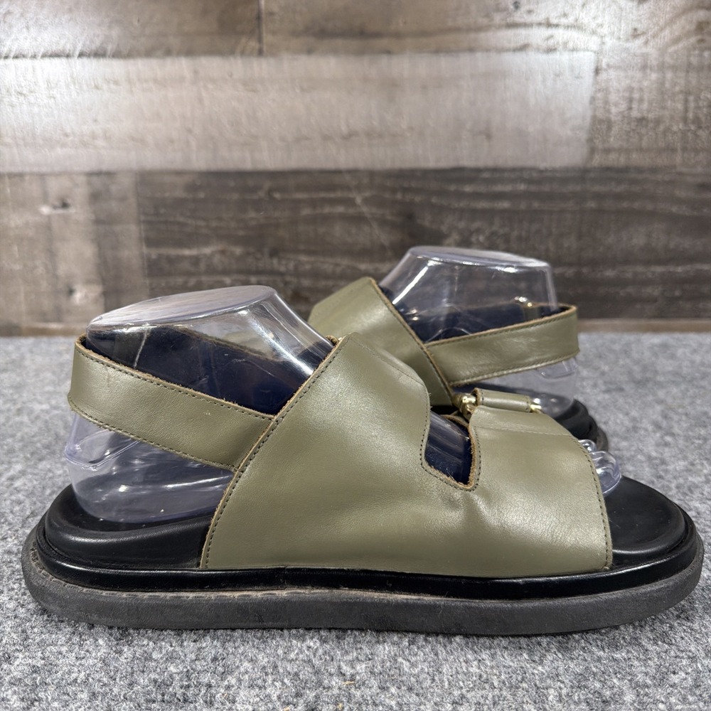 ALOHAS Harper Flat Sandals Olive Green Leather Chunky Gold Buckle EU 38 US 7 7.5 - Picture 7 of 12